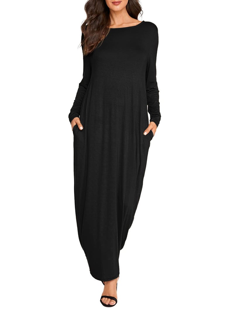 Verdusa Women's Long Sleeve Pocketed Loose Long Maxi Dress Black XXL - Image 1